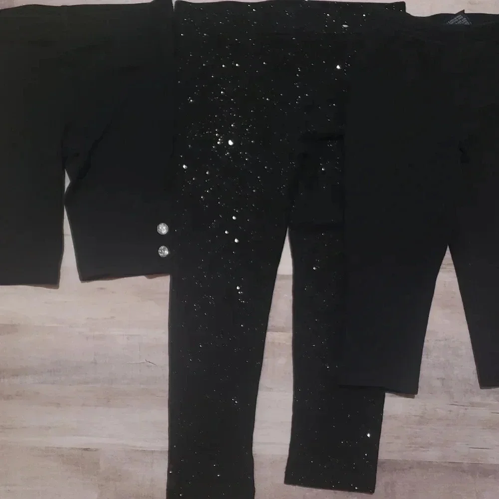 Toddler girl leggings and biker shorts‎ bundle size 4t, 4, 4-5; black, glitter